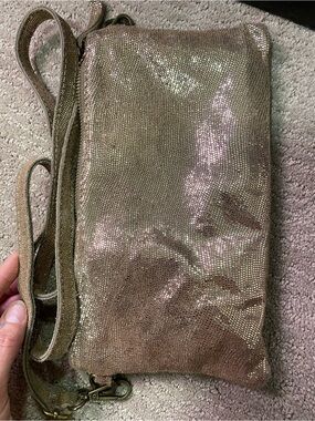 Genuine leather Metallic Crossbody Clutch - Gold